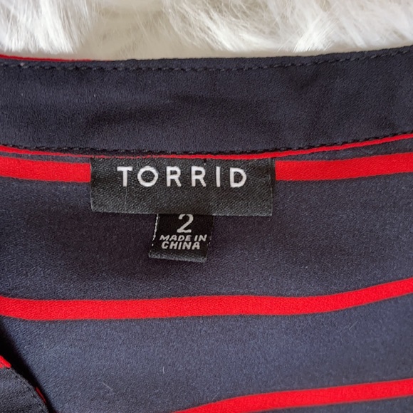 Torrid Lexie Blue & Red Stripe Georgette Tunic Tank High Size 2 - Picture 9 of 15